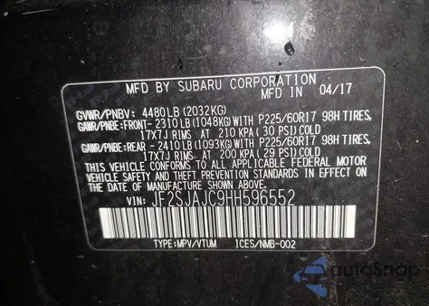 2017 Subaru Forester 2.5I Limited from USA, damaged, VIN JF2SJAJC9HH596552